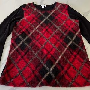 J. Jill Plaid Red and Black Wool/Cotton Sweater. Women’s Size Small. Argyle.